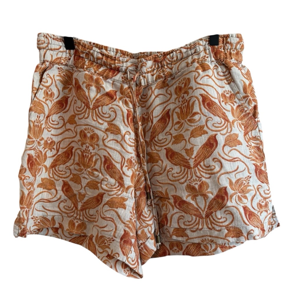 Anthropologie Womens‎ Shorts Jolene Linen Bird Floral Print Tie Front Size Small